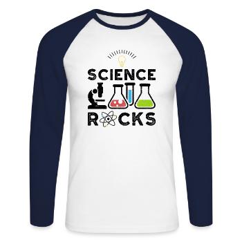 Science Rocks - science - Unisex Long Sleeve Baseball T-Shirt - white/navy - Front - Nik (191cm)