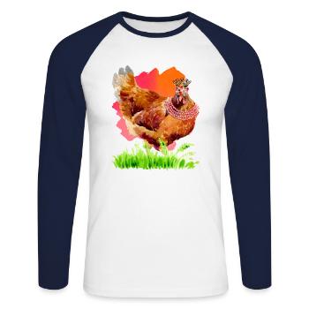 Aquarell Huhn - Unisex Baseballshirt langarm - Weiß/Navy - Vorne - Nik (191cm)