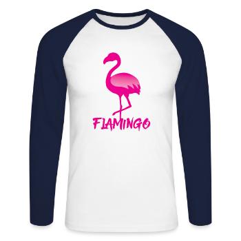 Flamingo in rosa - Unisex Baseballshirt langarm - Weiß/Navy - Vorne - Nik (191cm)