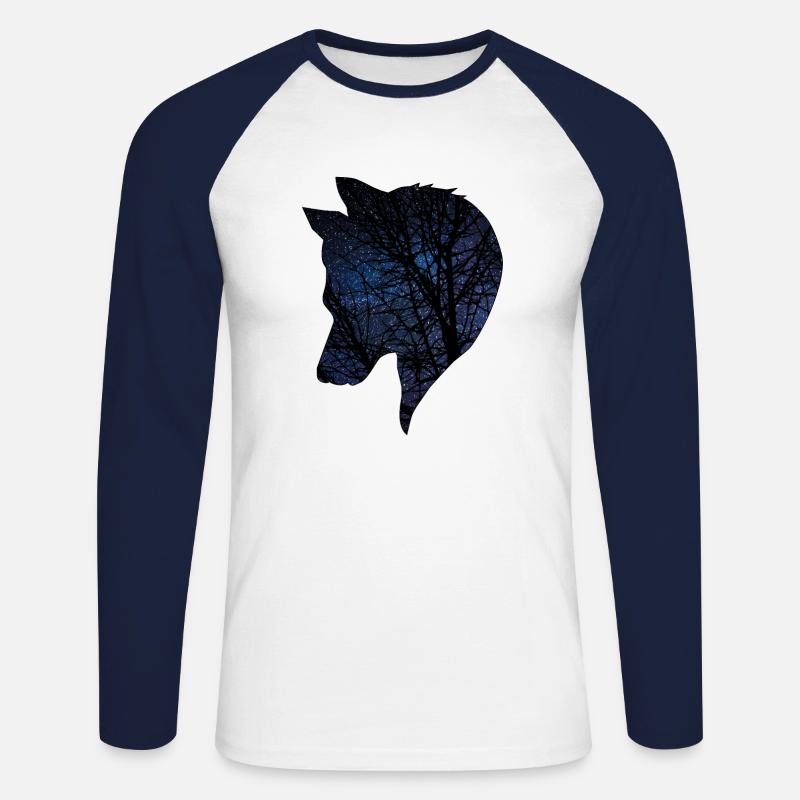 Wolf im Nachthimmel - Unisex Baseballshirt langarm - Weiß/Navy