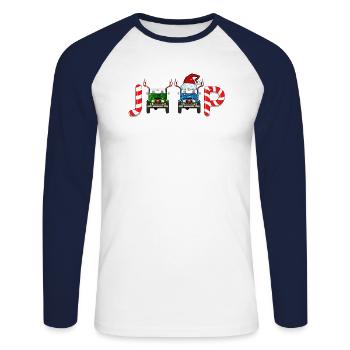Noël en Jeep - T-shirt baseball manches longues Homme - blanc/marine - Devant - Nik (191cm)