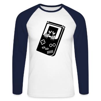 Game Boy mit Kreatur - Unisex Baseballshirt langarm - Weiß/Navy - Vorne - Nik (191cm)