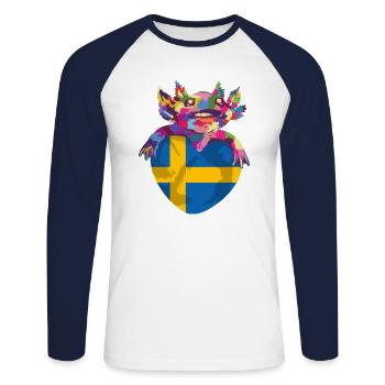 Suède Drapeau Scandinavie Drapeau suédois - T-shirt baseball manches longues Homme - blanc/marine - Devant - Nik (191cm)