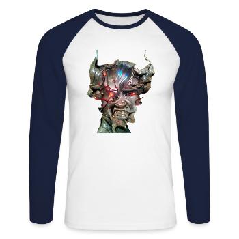 Cyber Demon Face - Unisex Baseballshirt langarm - Weiß/Navy - Vorne - Nik (191cm)