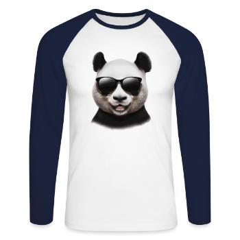 Panda avec lunettes de soleil Cadeau cool et drôle - T-shirt baseball manches longues Homme - blanc/marine - Devant - Nik (191cm)