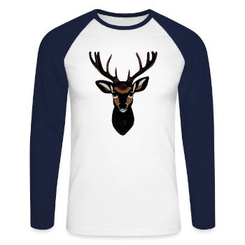 Deer head in autumn Deer antlers Buck Fawn - Unisex Long Sleeve Baseball T-Shirt - white/navy - Front - Nik (191cm)