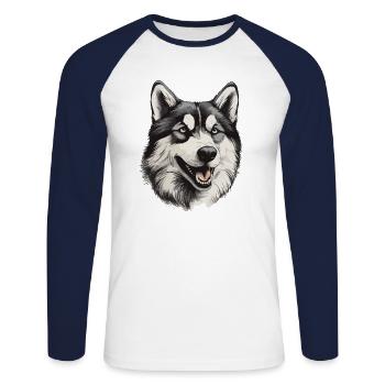 Husky Chien de traîneau Husky Head - T-shirt baseball manches longues Homme - blanc/marine - Devant - Nik (191cm)
