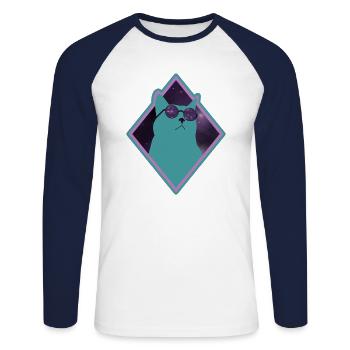 Katze Galaxy grün - Unisex Baseballshirt langarm - Weiß/Navy - Vorne - Nik (191cm)