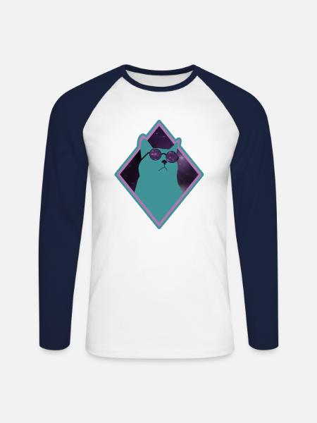 Katze Galaxy grün - Unisex Baseballshirt langarm - Weiß/Navy