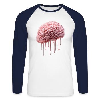 Melting Brain - Unisex Long Sleeve Baseball T-Shirt - white/navy - Front - Nik (191cm)