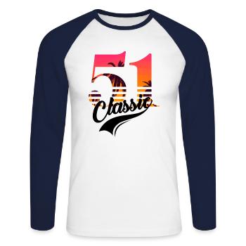 Vintage 1951-51e anniversaire - T-shirt baseball manches longues Homme - blanc/marine - Devant - Nik (191cm)