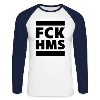 FCK HMS solidarité contre l’antisémitisme - T-shirt baseball manches longues Homme - blanc/marine - Devant - Nik (191cm)