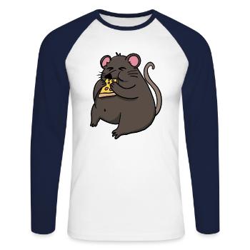 Fat Mouse Eating Pizza Funny Comic Style - Unisex Long Sleeve Baseball T-Shirt - white/navy - Front - Nik (191cm)