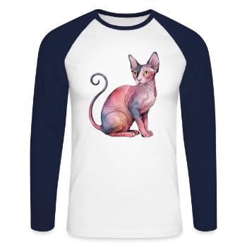 Chat Sphynx pour les amoureux des chats - T-shirt baseball manches longues Homme - blanc/marine - Devant - Nik (191cm)