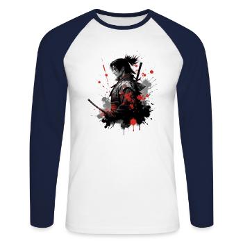 Samurai Krieger Wasserfarben Design - Unisex Baseballshirt langarm - Weiß/Navy - Vorne - Nik (191cm)