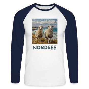 Moutons de la mer du Nord Allemagne du Nord Basse-Saxe - T-shirt baseball manches longues Homme - blanc/marine - Devant - Nik (191cm)