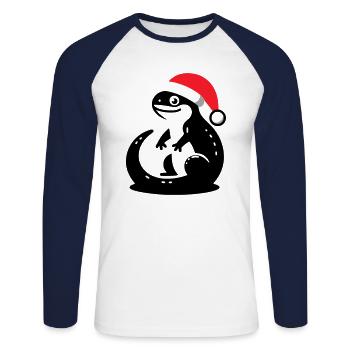 Christmas Lizard - Unisex Long Sleeve Baseball T-Shirt - white/navy - Front - Nik (191cm)