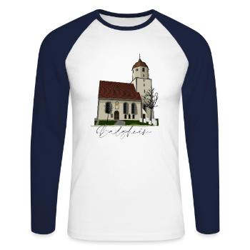Balgheim // Illustration - Unisex Baseballshirt langarm - Weiß/Navy - Vorne - Nik (191cm)
