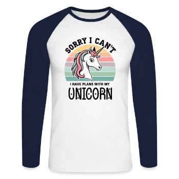 Sorry, I have plans with my unicorn - Unisex Long Sleeve Baseball T-Shirt - white/navy - Front - Nik (191cm)