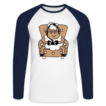 Schaf Gamer Sessel Controller Videospiel Nerd Cool - Unisex Baseballshirt langarm - Weiß/Navy - Vorne - Nik (191cm)