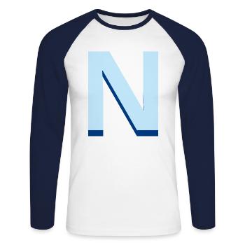 Pop and modern blue letter n - Unisex Long Sleeve Baseball T-Shirt - white/navy - Front - Nik (191cm)