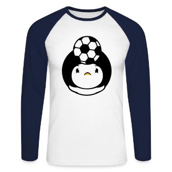 Ente spielt Fußball Kopfball Ball Kopf balancieren - Unisex Baseballshirt langarm - Weiß/Navy - Vorne - Nik (191cm)