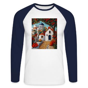 Greek Christian church surrounded by trees - Unisex Long Sleeve Baseball T-Shirt - white/navy - Front - Nik (191cm)