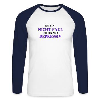 Depressiv lustig witzig mutig Geschenkidee - Unisex Baseballshirt langarm - Weiß/Navy - Vorne - Nik (191cm)