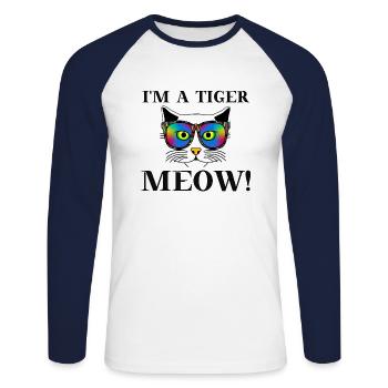 Chat - Je suis un tigre, miaou! Drôle d’idée cadeau sucrée - T-shirt baseball manches longues Homme - blanc/marine - Devant - Nik (191cm)