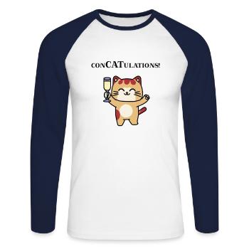 Cat Congratulations Funny Gift Idea Sparkling Wine Party - Unisex Long Sleeve Baseball T-Shirt - white/navy - Front - Nik (191cm)