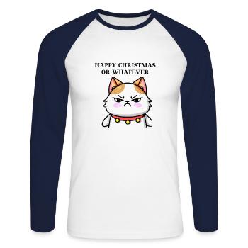 Idée cadeau de chat agacé mignon Noël drôle - T-shirt baseball manches longues Homme - blanc/marine - Devant - Nik (191cm)