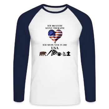 USA lustig Therapie Geschenkidee Amerika - Unisex Baseballshirt langarm - Weiß/Navy - Vorne - Nik (191cm)