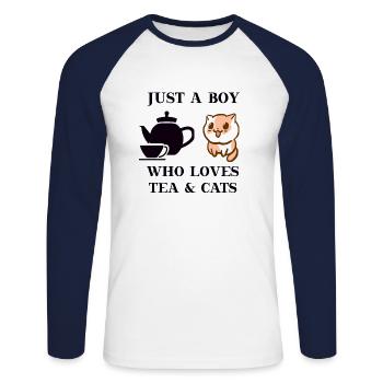 Tee Katze Geschenkidee süß niedlich - Unisex Baseballshirt langarm - Weiß/Navy - Vorne - Nik (191cm)