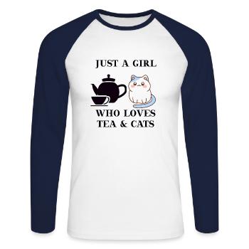 Tee Katze lustig Geschenkidee süß niedlich - Unisex Baseballshirt langarm - Weiß/Navy - Vorne - Nik (191cm)