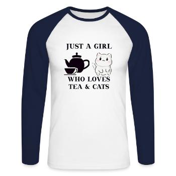 Tee Katze Geschenkidee süß lustig - Unisex Baseballshirt langarm - Weiß/Navy - Vorne - Nik (191cm)