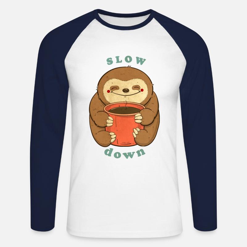 Faultier mit Kaffee langsamer - Unisex Baseballshirt langarm - Weiß/Navy