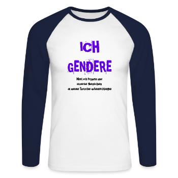 gendern Geschenkidee pro Gendern Feminismus queer - Unisex Baseballshirt langarm - Weiß/Navy - Vorne - Nik (191cm)