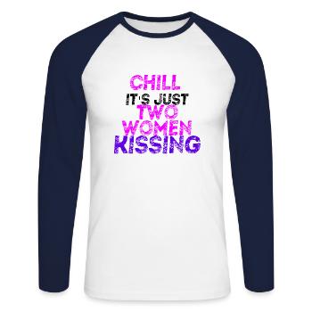 Chill Gift Idea Lesbian LGBT LGBTQ+ queer - Unisex Long Sleeve Baseball T-Shirt - white/navy - Front - Nik (191cm)