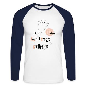 Ghost Hour Halloween Moon Scary Star Gift - Unisex Long Sleeve Baseball T-Shirt - white/navy - Front - Nik (191cm)