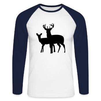 rehe - Unisex Baseballshirt langarm - Weiß/Navy - Vorne - Nik (191cm)