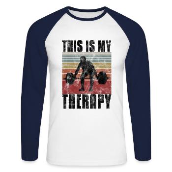 La musculation est ma thérapie Bpdybuilder GYM Retro - T-shirt baseball manches longues Homme - blanc/marine - Devant - Nik (191cm)