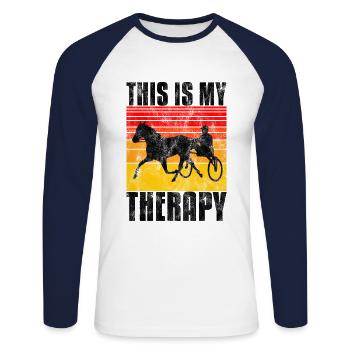 This is my therapy Trotting Harness Width Retro - Unisex Long Sleeve Baseball T-Shirt - white/navy - Front - Nik (191cm)