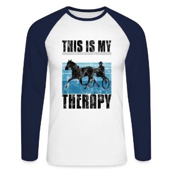 This is my therapy Trotting Harness Width Retro - Unisex Long Sleeve Baseball T-Shirt - white/navy - Front - Nik (191cm)