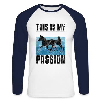 This is my Passion Trabrennen Trabreiten Retro - Unisex Baseballshirt langarm - Weiß/Navy - Vorne - Nik (191cm)