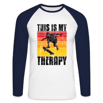This is My therapy Skateboard Skateboarder Skate - Unisex Long Sleeve Baseball T-Shirt - white/navy - Front - Nik (191cm)