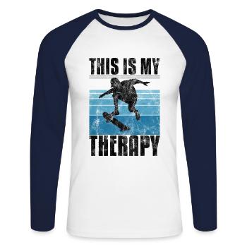 Ceci est ma thérapie Skateboard Skateboarder Skate - T-shirt baseball manches longues Homme - blanc/marine - Devant - Nik (191cm)