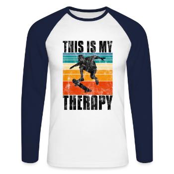 This is My therapy Skateboard Skateboarder Skate - Unisex Long Sleeve Baseball T-Shirt - white/navy - Front - Nik (191cm)