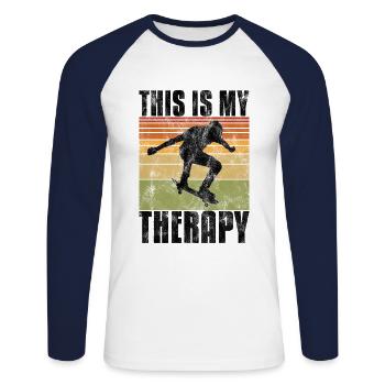 This is My therapy Skateboard Skateboarder Skate - Unisex Long Sleeve Baseball T-Shirt - white/navy - Front - Nik (191cm)