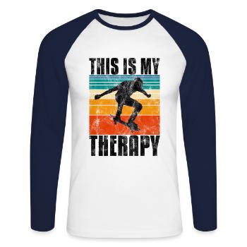 This is My therapy Skateboard Skateboarder Skate - Unisex Long Sleeve Baseball T-Shirt - white/navy - Front - Nik (191cm)