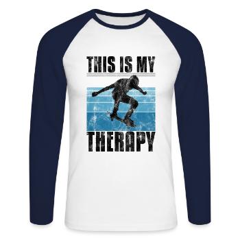 This is My therapy Skateboard Skateboarder Skate - Unisex Long Sleeve Baseball T-Shirt - white/navy - Front - Nik (191cm)